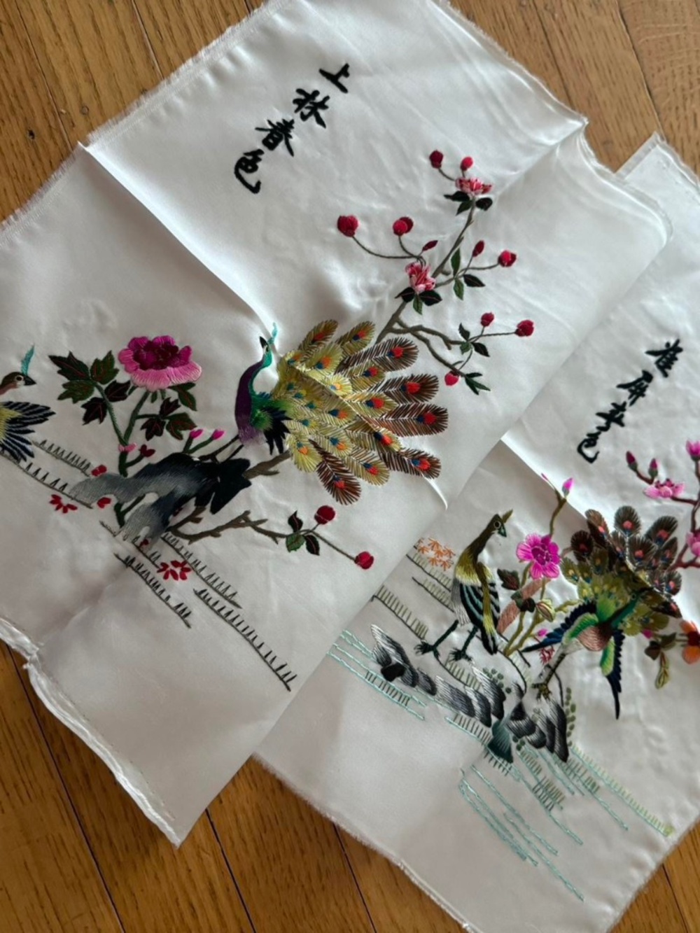 2 brand new Asian silk scarves or handmade handkerchiefs, authentic Chinese Asia